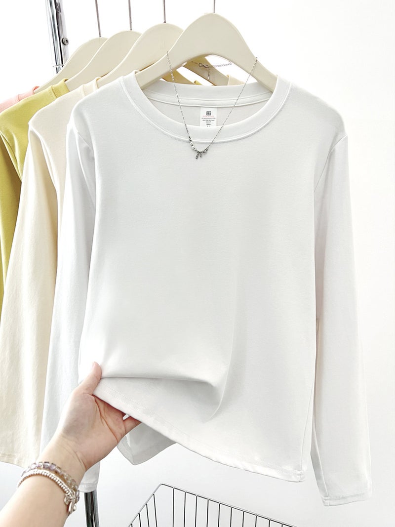 Korean version of full-shoulder round-neck long-sleeved T-shirt for women's fashion and versatile early autumn new student inner layer top - Image 2