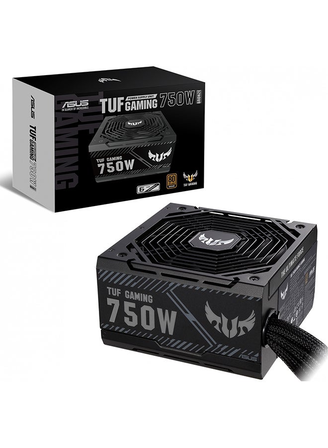 ASUS TUF Gaming 750W Bronze Power Supply Unit, 80 Plus Bronze Certified, Active PFC, 120,000+ Hours MTBF, ATX12V, 62A +12V Rail, Dual 4+4-Pin CPU Connectors, 4 x 6+2-Pin PCI-E, 4 x SATA, Comprehensive Protection (OPP/OVP/UVP/SCP/OCP/OTP), ROHS Compliant, 2.18kg | 90YE00D0-B0NA00 Black - Image 1