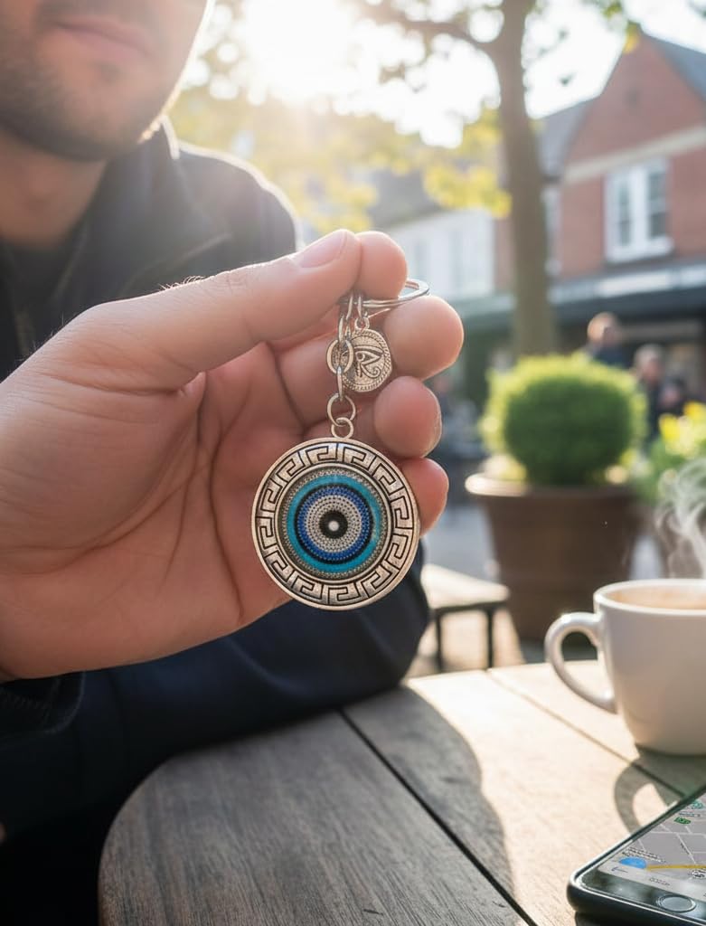 BLUE BEADS Blue and Silver Color Round Evil Eye Keychain For Bike/Car Gifting With Key Ring Anti-Rust (Pack Of 1) - Image 5