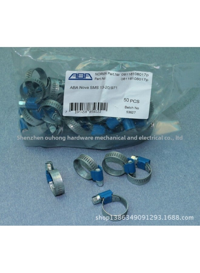Sweden ABA Zinc Aluminum Carbon Alloy Steel S20 Blue Band Clamp Throat Hoop Pipe Clamp Air Pipe Pipe Pipe For Oil Pipe-Model:22-32