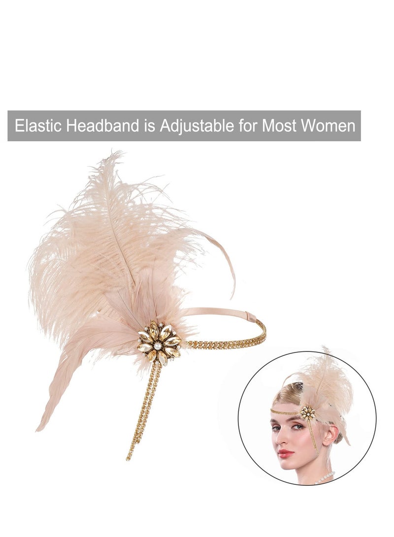 SYOSI 1920s Accessories Flapper Gatsby Costume Women Set 20s Flapper Headband Pearl Necklace Gloves Lace Fan Holder, Wood - Image 4