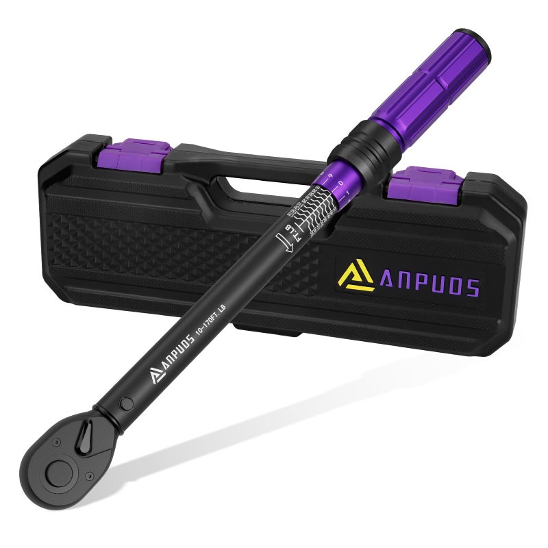 ANPUDS 1/2 Inch Drive Click Torque Wrench,10-170 Ft-Lb/13.6-230.5 Nm, Dual-direction Adjustable Torque Wrench with Dual Range Scales, 72 Tooth, Â±3% High Precision for Moto, Car Maintenance - Image 1