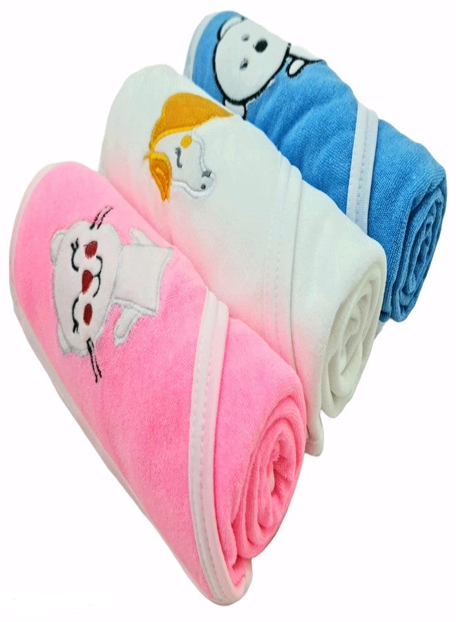 First Kick Baby Bath Cotton Towels New Born Combo Pack Of Hooded Soft Wrapping Towel Pack Of 2(70 Cm X 66 Cm) Set Of 3 Pieces, Pink - Image 1