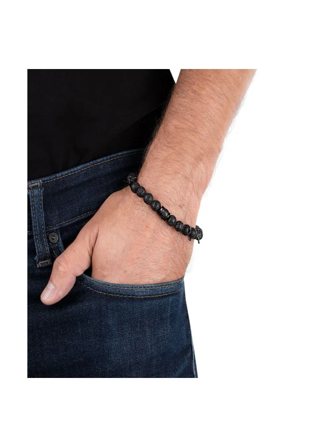 بوليس Barbedwire Black Lava Beads Bracelet for Men