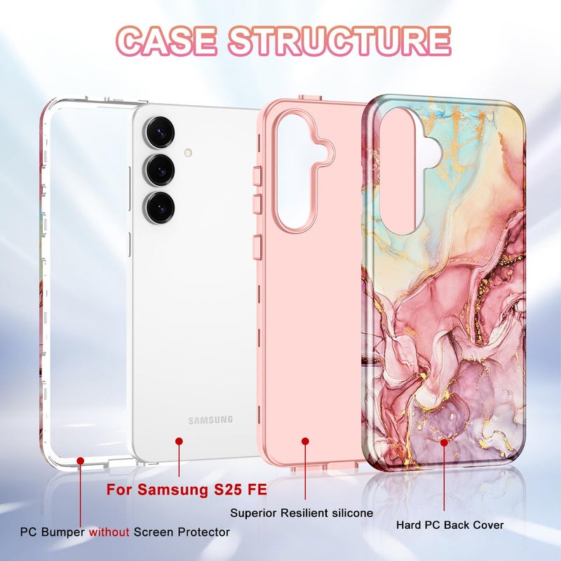 Avocase Compatible with Samsung Galaxy S25 FE Case, Marble Pattern 3 in 1 Heavy Duty Shockproof Full Body Hard PC+Soft Silicone Drop Protective Women Girls Case for Galaxy S25 FE (2025), Rose Gold - Image 2