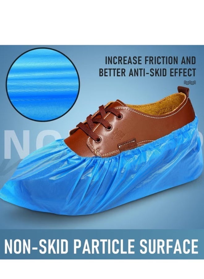 Mazko 100-Pack (50 Pairs) Disposable Non-Slip Shoe Covers – Waterproof, Recyclable Protective Overshoes – Durable CPE Boot & Shoe Protectors – One Size Fits Most – Blue - Image 2