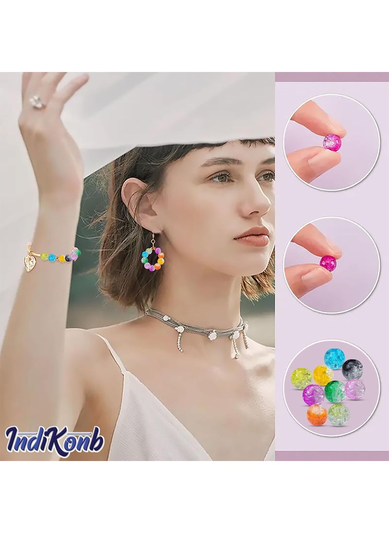 INDIKONB - INDIKONB Crackle Dual Shade Beads for Bracelet & Jewellery Making | Multi-Colour Acrylic Plastic Round Beads Set | Craft Supplies for DIY Accessories - Image 1