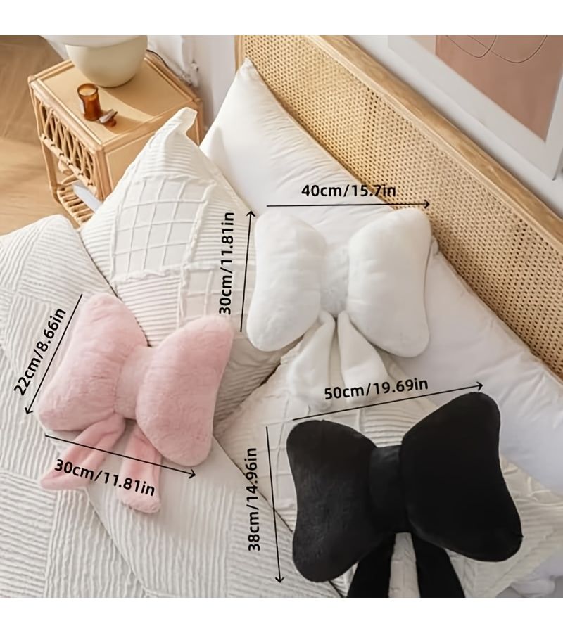 White Bow Tie Pillow 50cm X 38cm Soft And Warm Fluffy Elastic Cushion Home Decor Birthday Valentine Wedding Gift For Lovers Friends Family - Image 3