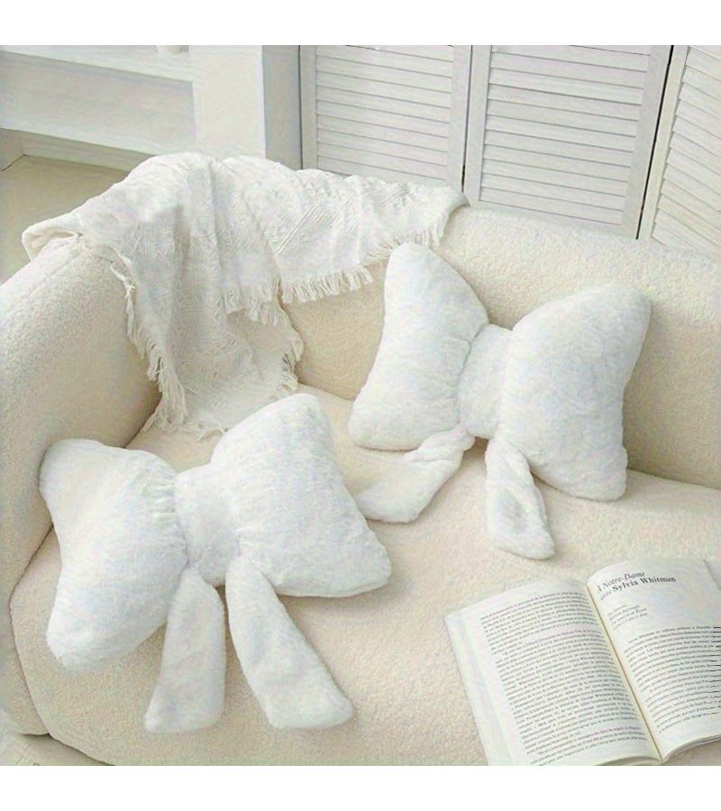 White Bow Tie Pillow 50cm X 38cm Soft And Warm Fluffy Elastic Cushion Home Decor Birthday Valentine Wedding Gift For Lovers Friends Family - Image 2