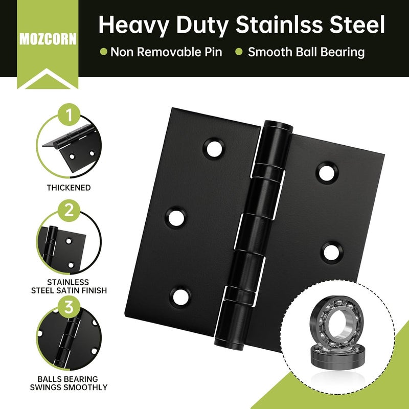 MOZCORN 6 Pack Black Door Hinges 3 x 3 Inches, Stainless Steel Ball Bearing Hinges with Screws, Square Corner, Smooth and Quiet - Image 4