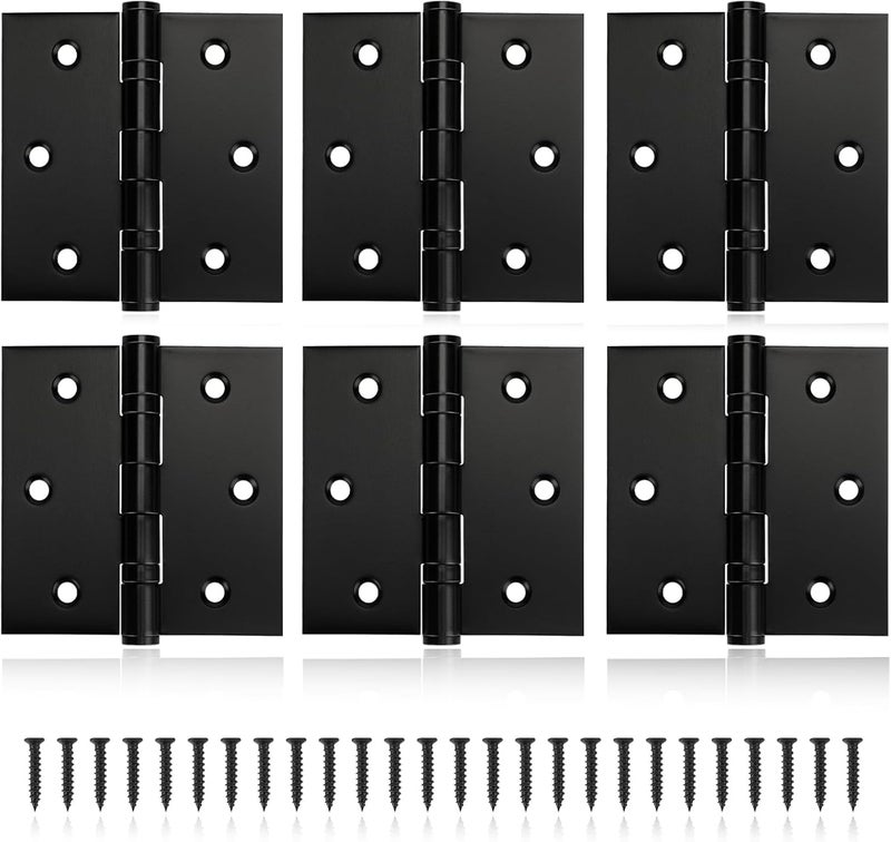 MOZCORN 6 Pack Black Door Hinges 3 x 3 Inches, Stainless Steel Ball Bearing Hinges with Screws, Square Corner, Smooth and Quiet - Image 1