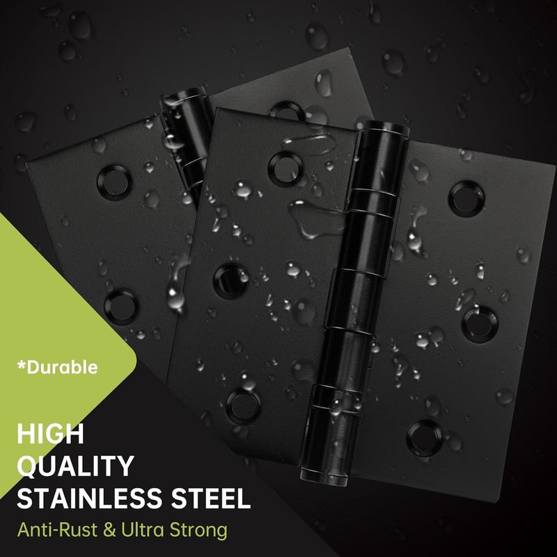 MOZCORN 6 Pack Black Door Hinges 3 x 3 Inches, Stainless Steel Ball Bearing Hinges with Screws, Square Corner, Smooth and Quiet - Image 3