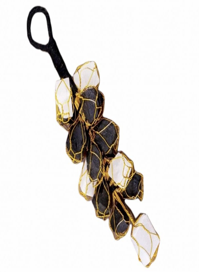 GEMTUB Natural Handcrafted Black Tourmaline and Selenite Rough Chunks Hangingr and 7 chakra tumble hanging For Home & Car Hanging Combo Pack of 4 (combo 4(BT,ST+BT+ST+7 chakra Hanging)) - Image 3