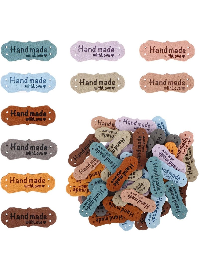 HZYH 50Pcs Handmade Sewing Labels, PU Leather Labels Sewing Labels for Handmade Items with Hole DIY Sewing Lables for Embellishment Crochet Knitting Hats Craft Supplies (10  Styles) - Image 1