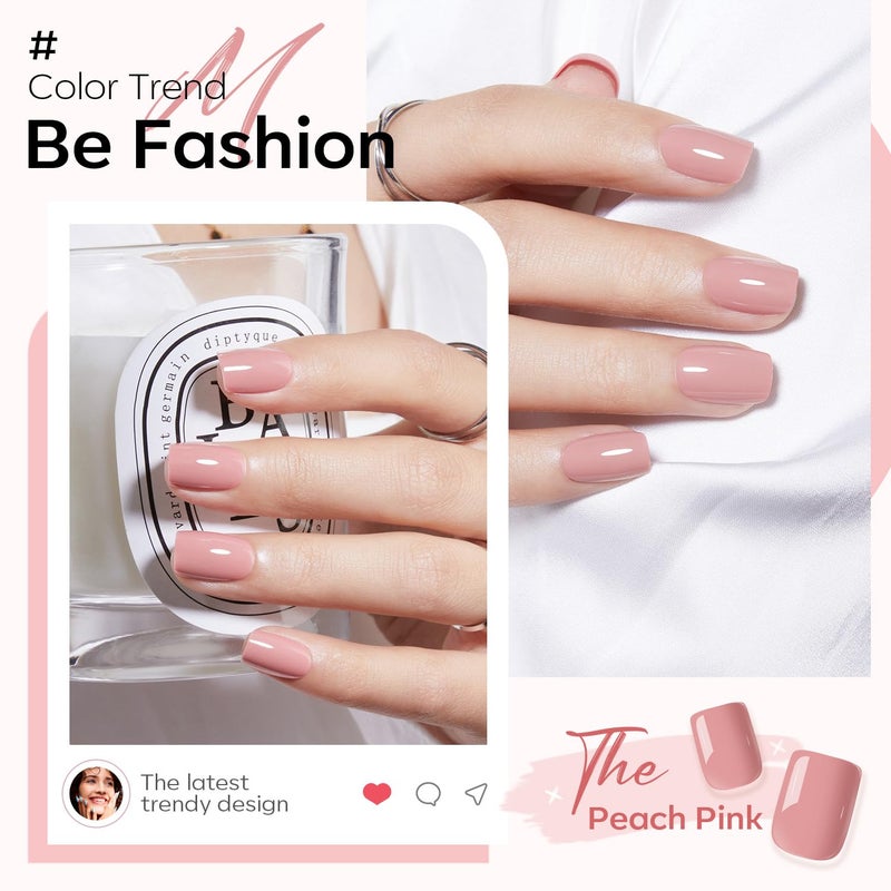 Modelones 32Pcs Peach Pink Press on Nails, Spring Short Square Fake Nails, Reusable Nail Kit with Nail Glue Adhesive Tabs Mini Nail File, Nails Press Ons 16 Sizes, Women Girl Gift - Image 4