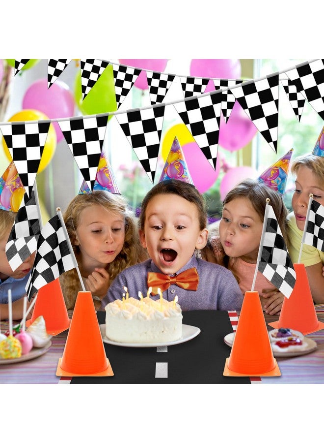 Windspeed Race Car Party Supplies, 38 Pcs Set: 24 Checkered Flags, 12 Mini Traffic Cones, 6.5Ft Racetrack Mat, 9.8Ft Hanging Flag, Birthday Decorations - Image 5