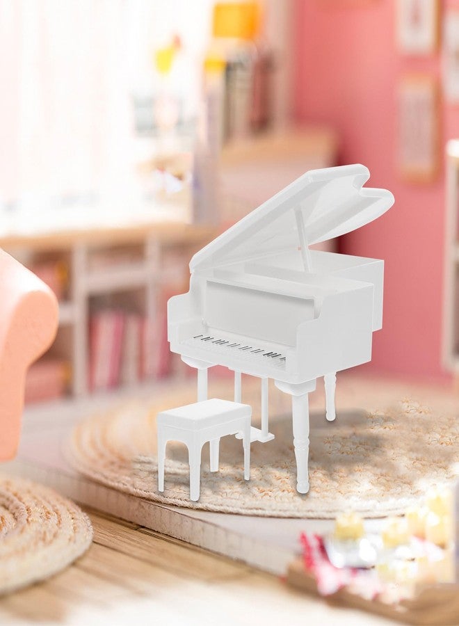 Sewroro Miniature Doll House Piano Set, Mini Piano Model with Chair, White Doll House Furniture for Musical Room Decor, 6. 5 Inch Dollhouse Accessories - Image 2