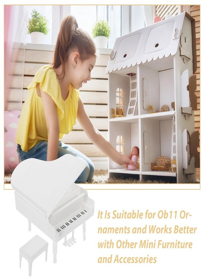 Sewroro Miniature Doll House Piano Set, Mini Piano Model with Chair, White Doll House Furniture for Musical Room Decor, 6. 5 Inch Dollhouse Accessories - Image 3