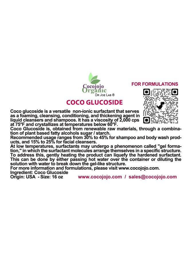 cocojojo Coco Glucoside Surfactant 16 Oz Natural Foaming Cleanser Plant Derived Biodegradable For Formulations And Diy Skin Care For Shower Gels Body Soap Shampoos Face Cleansers - Image 2