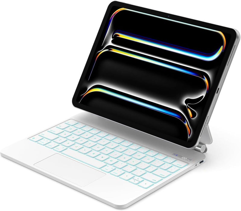 آرترابيت 【Arabic English】لوحة مفاتيح سحرية لـ iPad Pro 11 بوصة M5/M4 (2025/2024)، حقيبة لوحة مفاتيح iPad Pro 11 بوصة M5/M4 مع حامل مغناطيسي عائم، لوحة لمس متعددة اللمس، مفاتيح بإضاءة خلفية بـ 7 ألوان، أبيض - Image 1