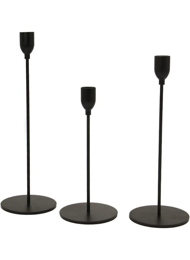 حوامل اعواد الشمع بلون اسود مات، حوامل اعواد الشمع الانيقة جدا وبتصميم انيق- مثالية لهدايا الزفاف والاجازات والترحيب بالمنزل الجديد والديكور المنزلي والعشاء الرومانسي الشيك، 3 قطع من بودهي
