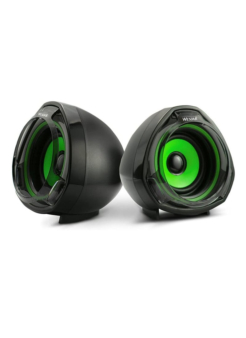 Wesdar - Computer Speakers, 3.5mm USB Powered Subwoofer PC Speakers for Desktop Laptop Notebook, Pack of 2 (Green) - Image 1