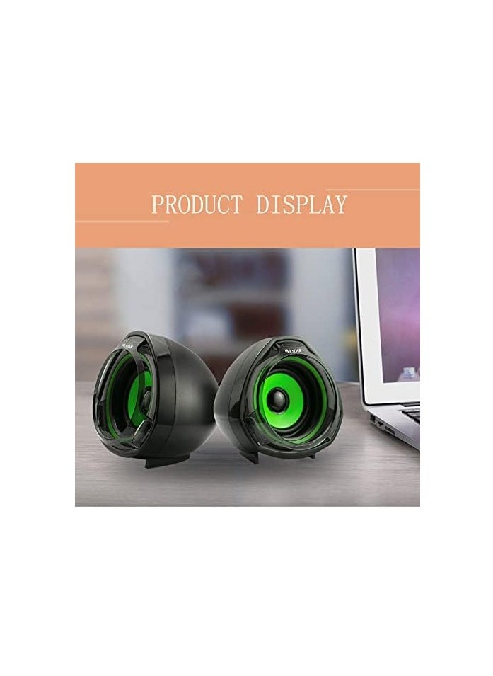Wesdar - Computer Speakers, 3.5mm USB Powered Subwoofer PC Speakers for Desktop Laptop Notebook, Pack of 2 (Green) - Image 1