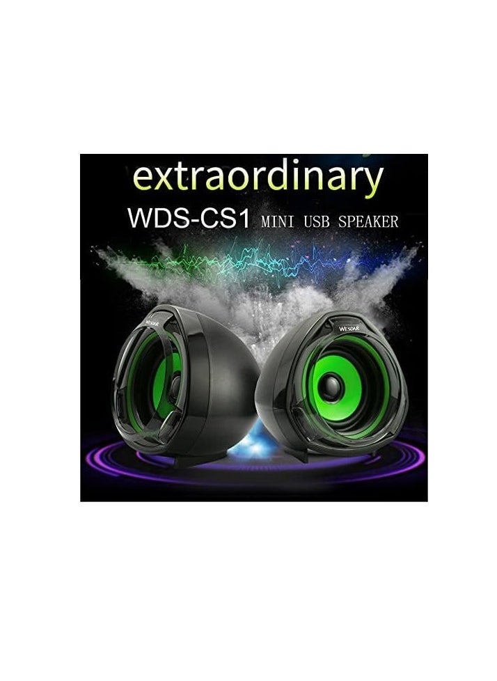 Wesdar - Computer Speakers, 3.5mm USB Powered Subwoofer PC Speakers for Desktop Laptop Notebook, Pack of 2 (Green) - Image 1