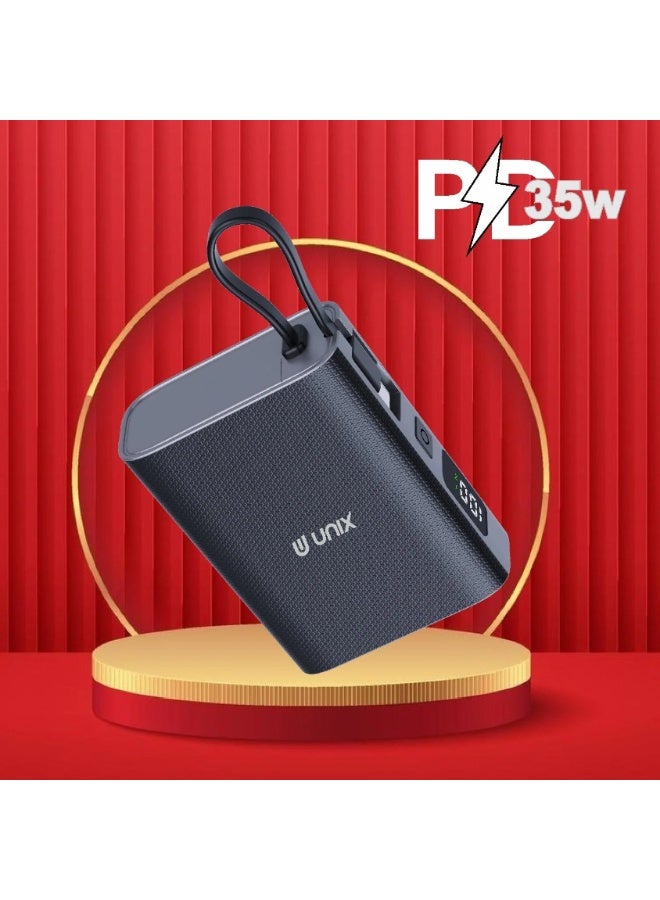 يونيكس باور بانك يونكس UX-1515 بسعة 10000mAh مع شحن سريع 35W PD | كابلات مدمجة 4 في 1 | شاشة LED رقمية | شاحن سريع مدمج للأندرويد وiOS | أسود - Image 5