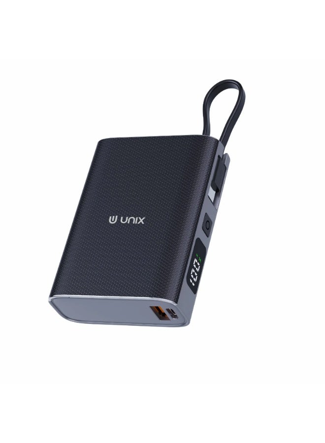 يونيكس باور بانك يونكس UX-1515 بسعة 10000mAh مع شحن سريع 35W PD | كابلات مدمجة 4 في 1 | شاشة LED رقمية | شاحن سريع مدمج للأندرويد وiOS | أسود - Image 1