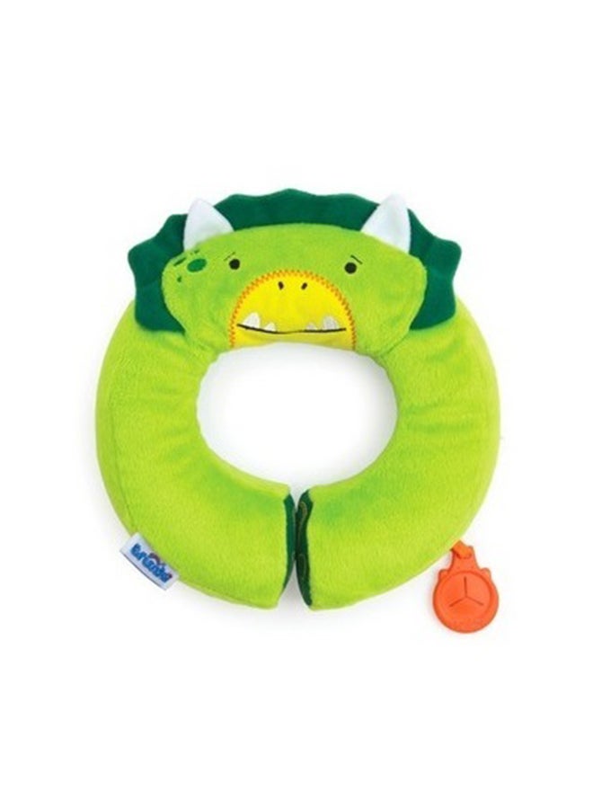 Trunki Yondi Green Dino Travel Neck Pillow for Kids, Ergonomic Child Neck Support Cushion for Car Journeys, Flights and Family Holidays - Image 1