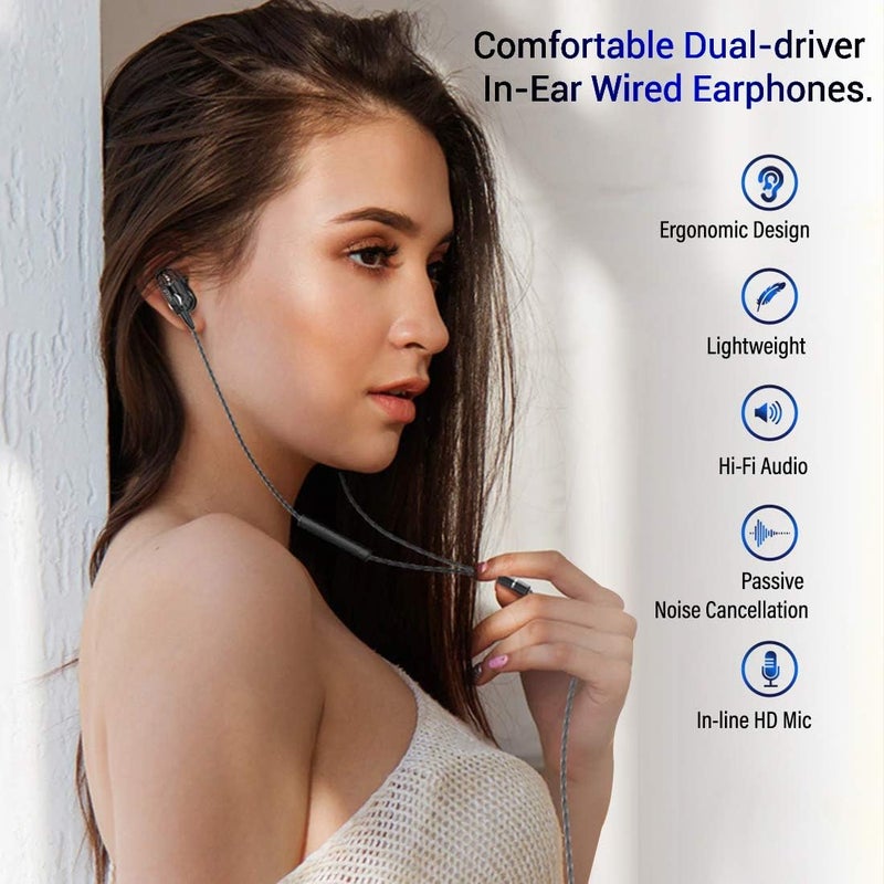 PTron Boom Ultima V2 Dual Driver, in-Ear Gaming Wired Headphones with in-line Mic, Volume Control, Passive Noise Cancelling Boom 3 Earphones with 3.5mm Audio Jack & 1.2M Tangle-Free Cable (Black) - Image 3