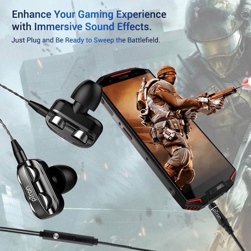 PTron Boom Ultima V2 Dual Driver, in-Ear Gaming Wired Headphones with in-line Mic, Volume Control, Passive Noise Cancelling Boom 3 Earphones with 3.5mm Audio Jack & 1.2M Tangle-Free Cable (Black) - Image 4
