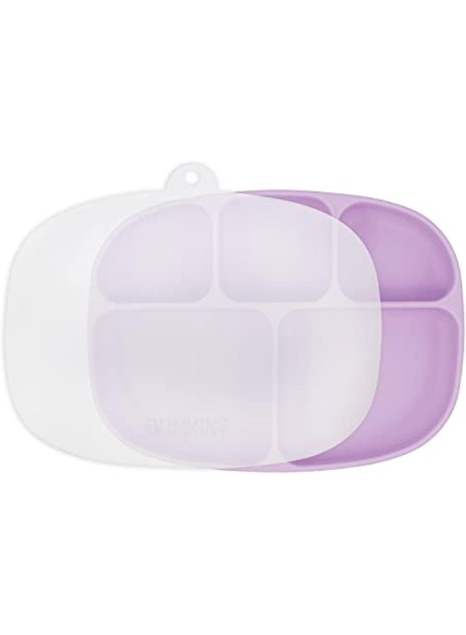 Bumkins Toddler and Baby Suction Plate, Microwave Plate, Silicone Divided Plate, Grip Dish with Lid, Tray for Big Kids, Platinum Silicone or Babies 6 Months - Image 1