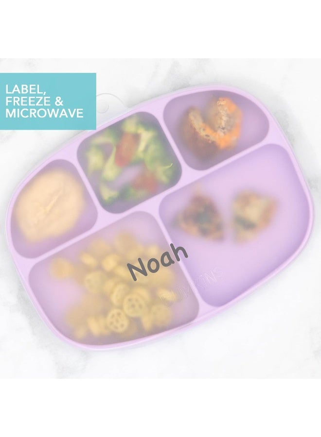 Bumkins Toddler and Baby Suction Plate, Microwave Plate, Silicone Divided Plate, Grip Dish with Lid, Tray for Big Kids, Platinum Silicone or Babies 6 Months - Image 4