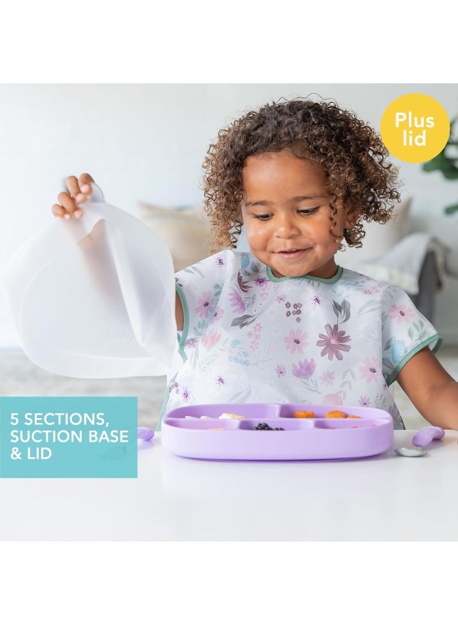 Bumkins Toddler and Baby Suction Plate, Microwave Plate, Silicone Divided Plate, Grip Dish with Lid, Tray for Big Kids, Platinum Silicone or Babies 6 Months - Image 2
