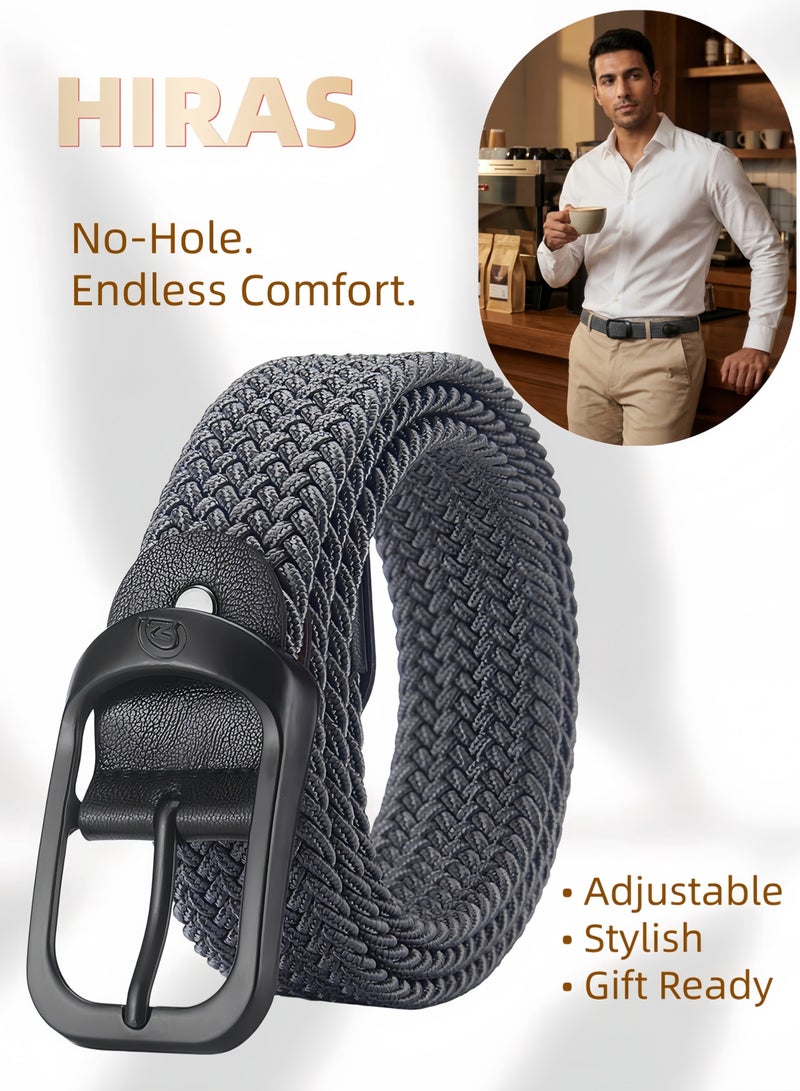 Hiras No-Hole Adjustable Elastic Belt for Men, Woven Stretch Belt with Metal Buckle – Formal & Casual Braided Canvas Belt for Jeans, Pants, Golf – Perfect Gift Box for Him - Image 1