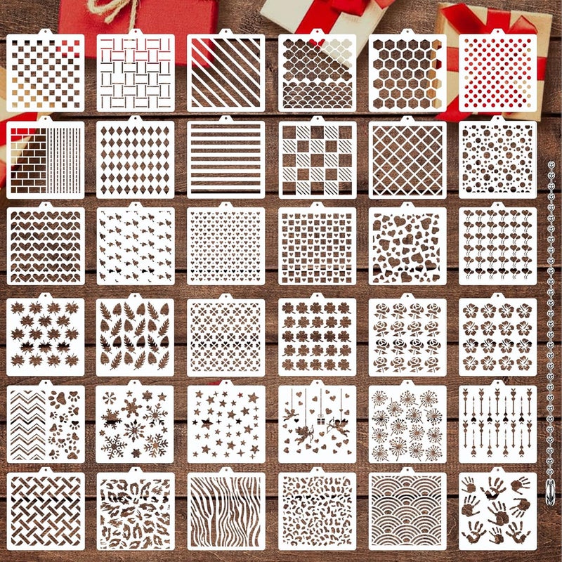 JULBEAR 36 PCS Cookie Stencil, Royal Icing Cookie Cake Stencils Reusable Pattern Airbrush Templates Mold Tools for Cookies Baking Painting Dessert Coffee Decoration DIY Party Decor（5.5x5.5 inches） - Image 1