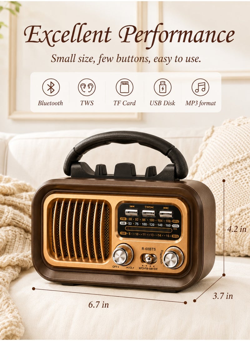 ARNOTEC Retro Portable Solar Bluetooth Radio Speaker, AM FM SW Vintage Radio With USB Rechargeable Battery, TF Card & USB MP3 Player, Wooden Design Outdoor Camping Radio, 4-in-1 - Image 2