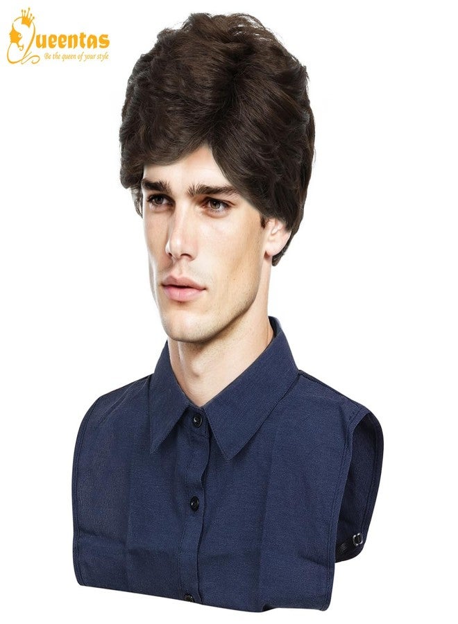 QUEENTAS Short Brown Men Hair Wig for Male Full Head Synthetic Wigs Diwali Role Play - Image 3