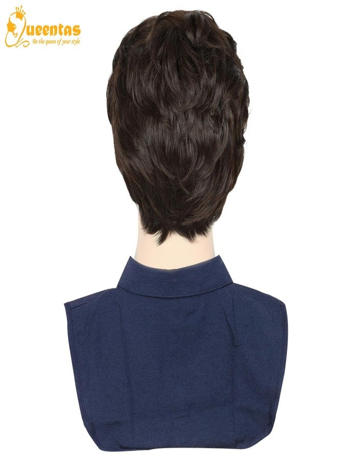 QUEENTAS Short Brown Men Hair Wig for Male Full Head Synthetic Wigs Diwali Role Play - Image 5