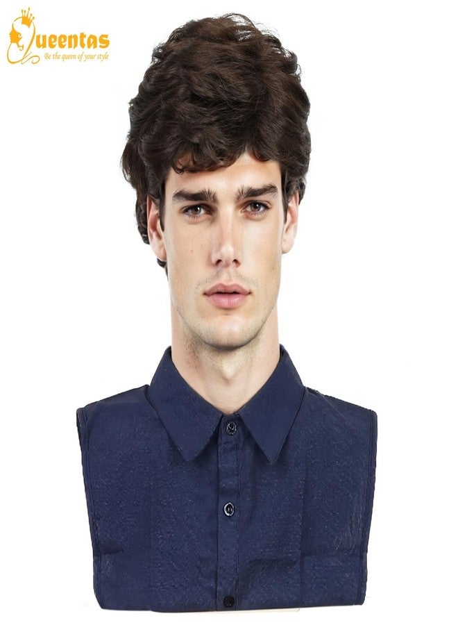 QUEENTAS Short Brown Men Hair Wig for Male Full Head Synthetic Wigs Diwali Role Play - Image 2