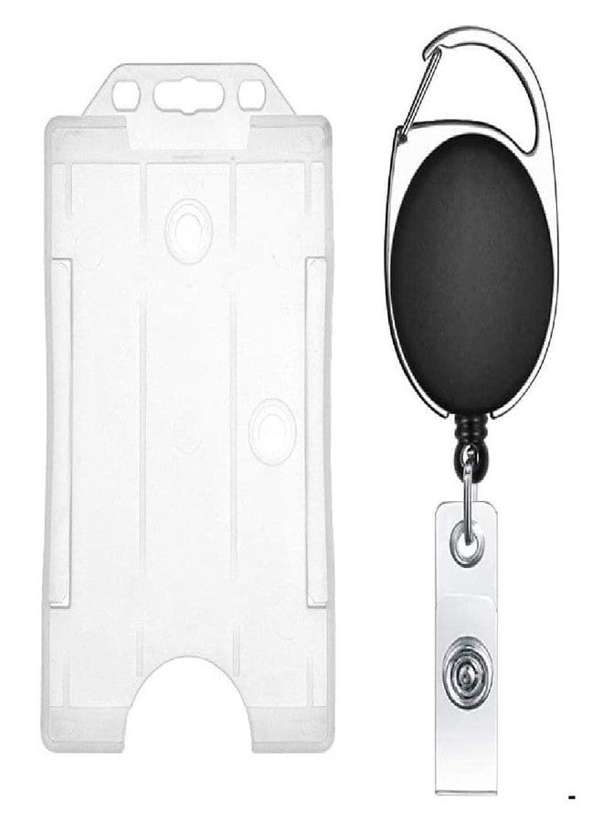ANG Oval Badge YoYo Clip with ID Card Retractable Holder White Holder + Black, Oval (Pack of 1) - Image 1