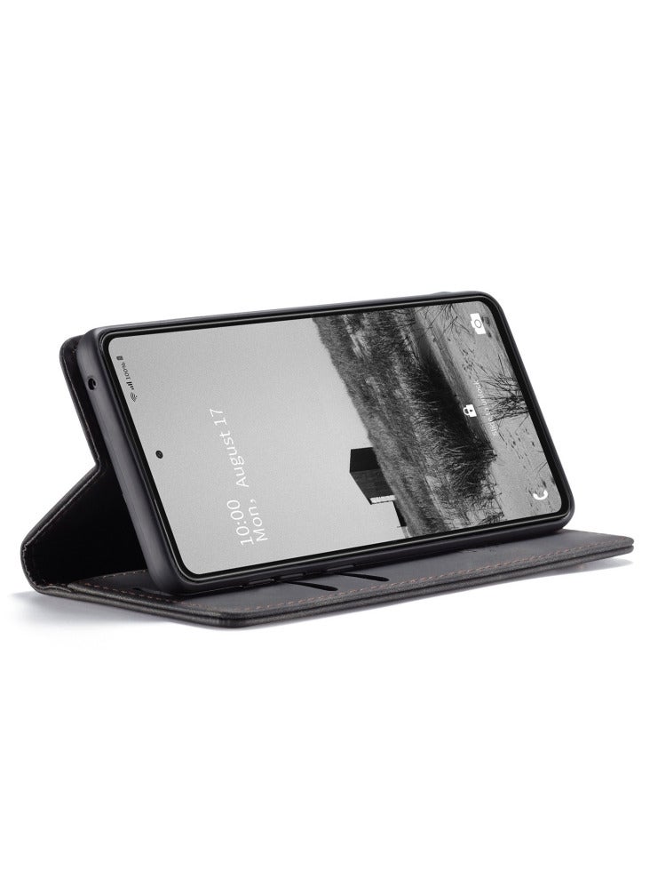 كيس مي جراب جلدي لموبايل سامسونج جلاكسي ايه 73 5 جي من كيس مى جراب حماية قابل للطي مع مسند مغناطيسي وفتحات للبطاقات - اسود - Image 3