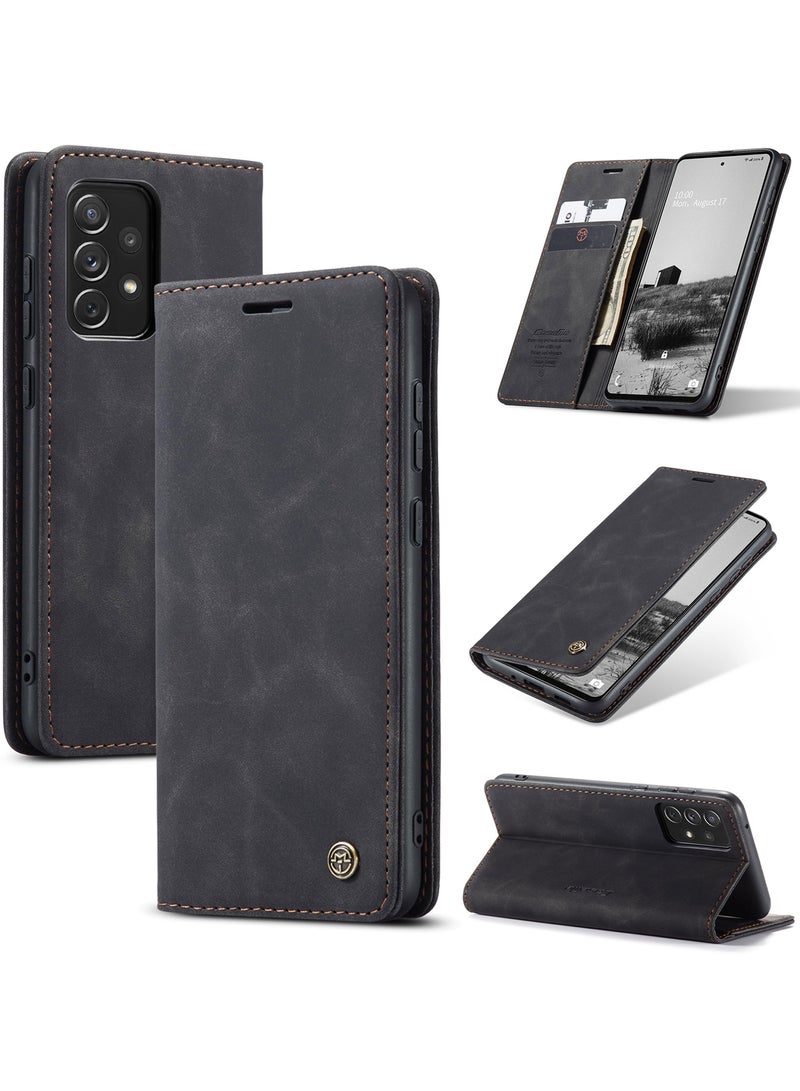 كيس مي جراب جلدي لموبايل سامسونج جلاكسي ايه 73 5 جي من كيس مى جراب حماية قابل للطي مع مسند مغناطيسي وفتحات للبطاقات - اسود - Image 1