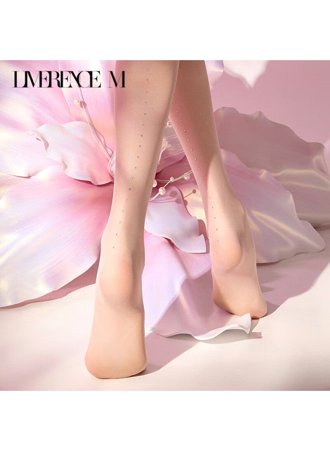 Limerence M Laimi Runsi Women's Stockings With Rhinestone Accents, Ultra-thin Mesh Seamless Silky Pantyhose, Light Black, L - Image 5