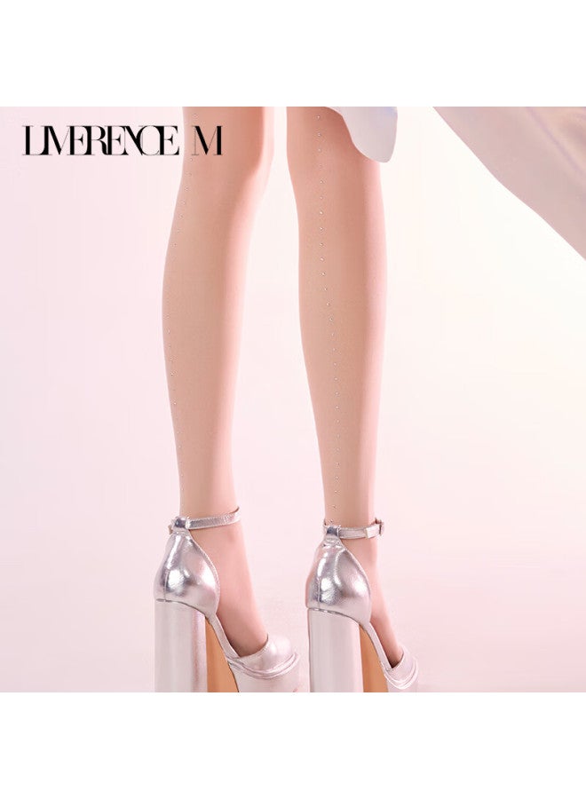 Limerence M Laimi Runsi Women's Stockings With Rhinestone Accents, Ultra-thin Mesh Seamless Silky Pantyhose, Light Black, L - Image 3