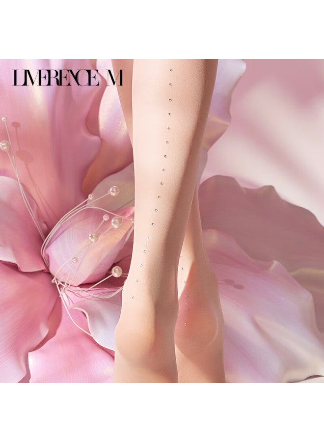 Limerence M Laimi Runsi Women's Stockings With Rhinestone Accents, Ultra-thin Mesh Seamless Silky Pantyhose, Light Black, L - Image 1