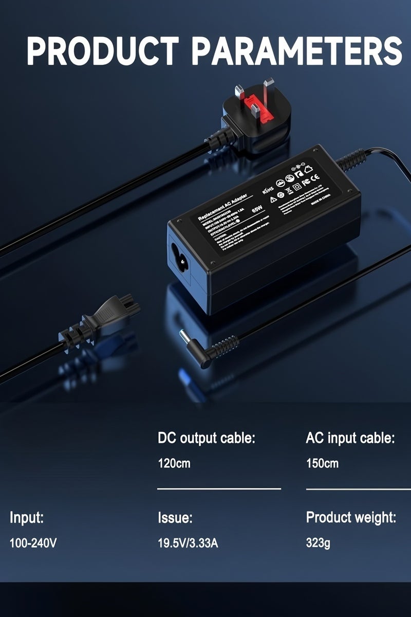 فليفيو شاحن كمبيوتر محمول من HP بقوة 65 واط، محول طاقة 19.5 فولت 3.33 أمبير لأجهزة HP Pavilion x360 11 13 15، وHP EliteBook 840 850 G5، وHP ProBook 430 440 450 455 470 G4 G5 G6 G7 G8، وHP 250 G6 255 G7 710412-001 741727-001 - Image 3