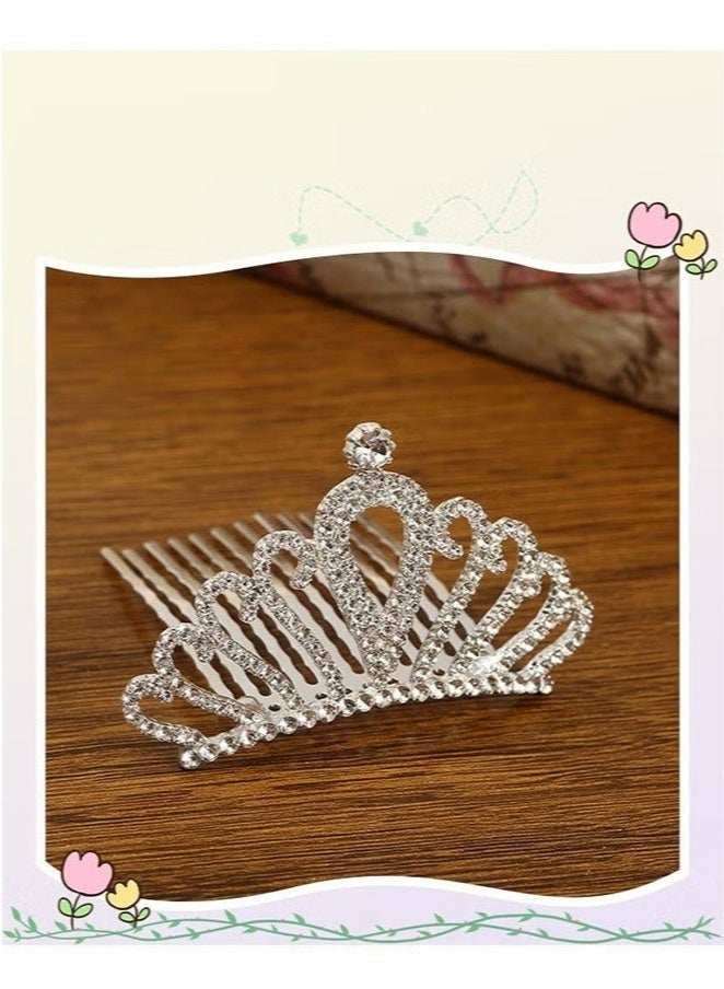 2 Pcs Wedding Party Children's Flower Girl Crystal Rhinestone Crown Tiara, Children's Tiara, Princess Crown, Birthday Hairpin, Headband Cute Princess, Suitable for Girls and Brides (Silver) - Image 3